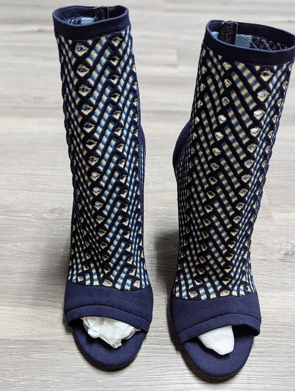 Gianvito Rossi Shoes Size 38.5 Peep Toe Ankle Boot Stretch Knit